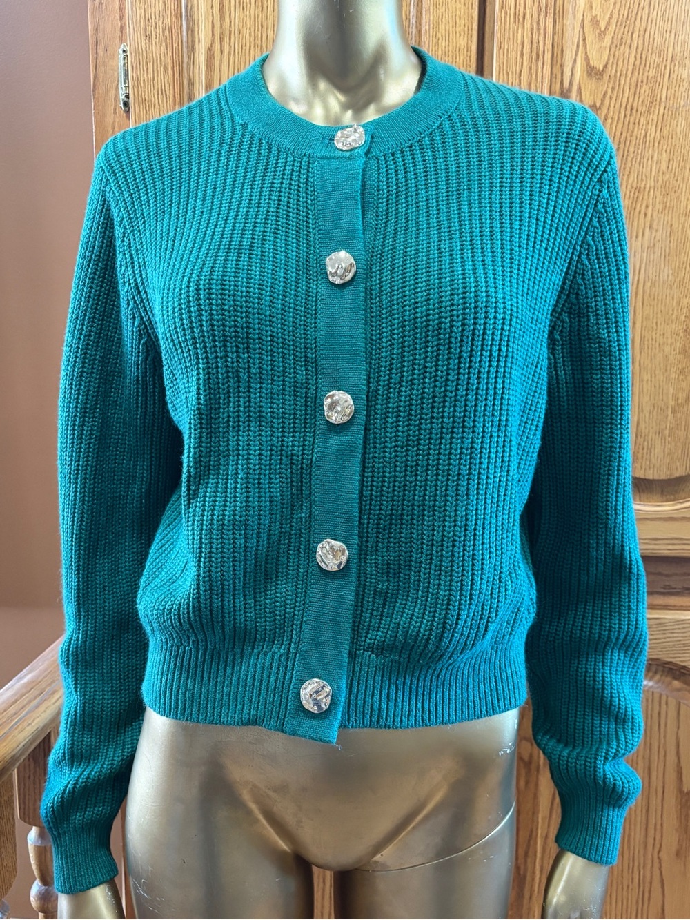 Simons Teal Knit Button-Front Cardigan